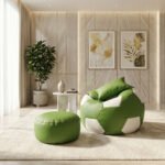 Faux Leather XxL Football Shape 3pcs Combo Bean Bag-Green/White