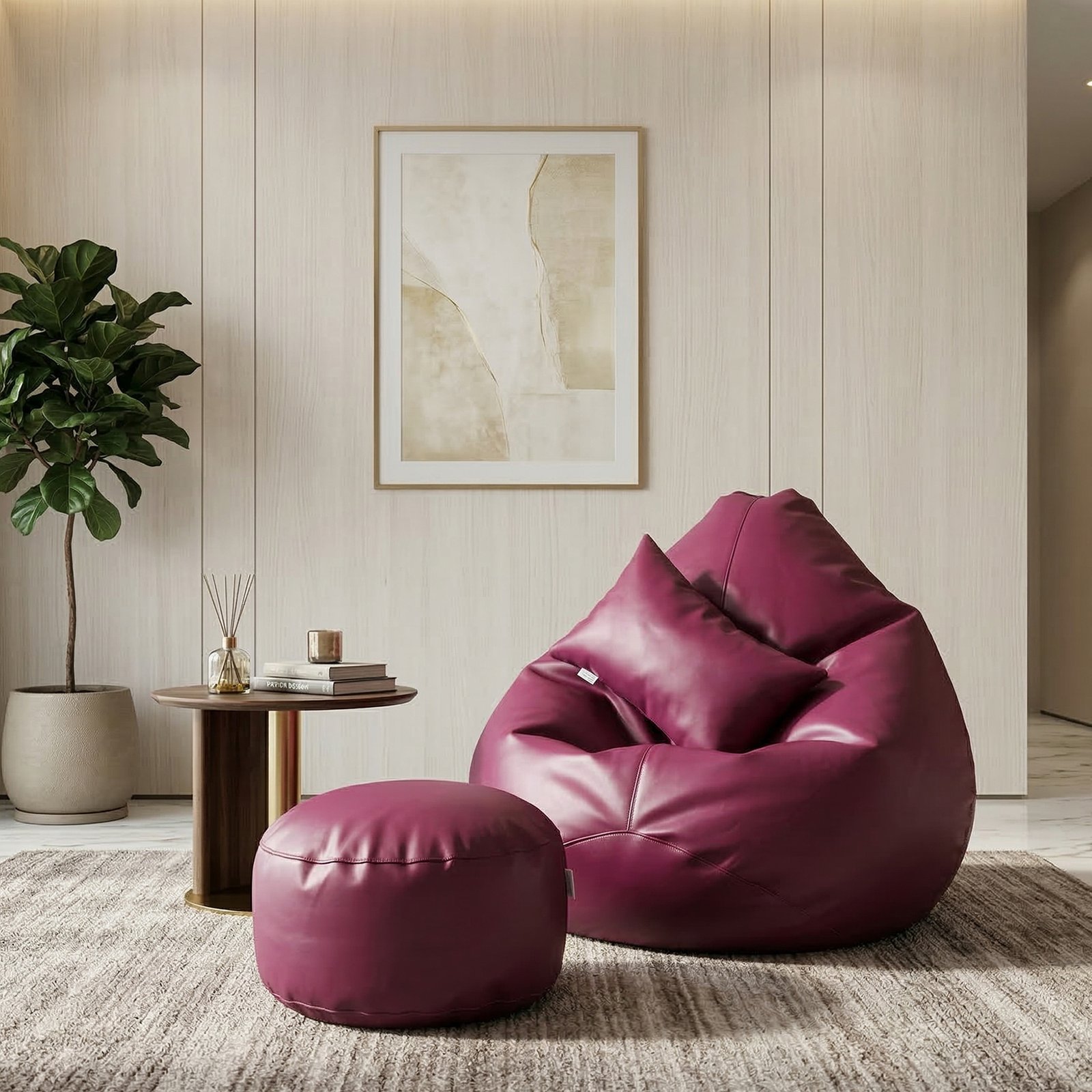 10 Faux Leather Xxl Pear Shape 3pcs Combo Bean Bag - Purple - Image 1