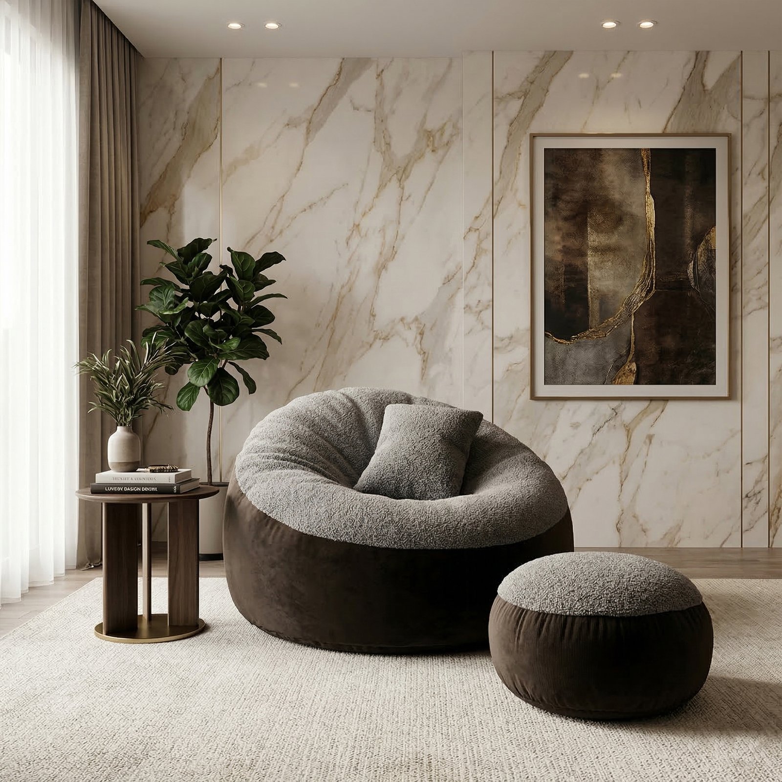 13 Giant Roll Fabrics Xxxl 3pcs Combo Bean Bag- Brown /Ash - Image 1