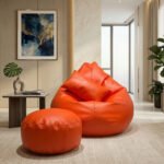 Faux Leather Xxl Pear Shape 3pcs Combo Bean Bag - Orange