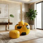 Faux Leather XxL Football Shape 3pcs Combo Bean Bag-Yellow/Black