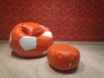 Faux Leather XxL Football Shape 3pcs Combo Bean Bag-Orange/White - Image 3