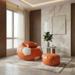 Faux Leather XxL Football Shape 3pcs Combo Bean Bag-Orange/White