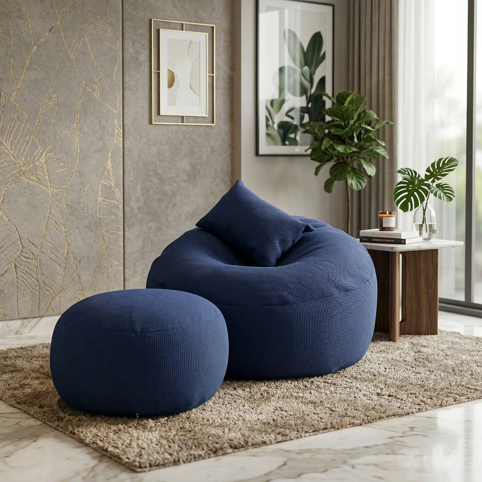 4 Giant Roll Fabrics Xxl 3pcs Combo Bean Bag- Navy Blue - Image 1