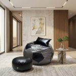 Faux Leather XxL Football Shape 3pcs Combo Bean Bag-Gray/Black