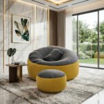 Giant Roll Fabrics Xxxl 3pcs Combo Bean Bag- Golden/Charcoal