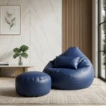 Faux Leather Xxl Pear Shape 3pcs Combo Bean Bag - Navy Blue