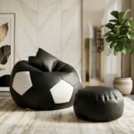 Faux Leather XxL Football Shape 3pcs Combo Bean Bag-Black/White