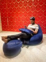 Woven Fabrics Xxl Pear Shape 3pcs Combo Bean Bag - Navy Blue - Image 4