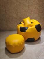 Faux Leather XxL Football Shape 3pcs Combo Bean Bag-Yellow/Black - Image 3