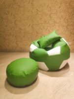 Faux Leather XxL Football Shape 3pcs Combo Bean Bag-Green/White - Image 3