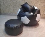 Faux Leather XxL Football Shape 3pcs Combo Bean Bag-Black/White - Image 3