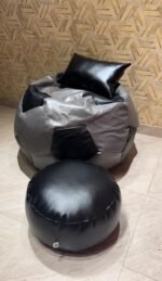 Faux Leather XxL Football Shape 3pcs Combo Bean Bag-Gray/Black - Image 3