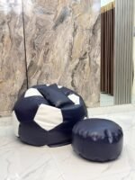 Faux Leather XxL Football Shape 3pcs Combo Bean Bag-Navy Blue/White - Image 3