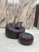 Faux Leather Giant Roll 3pcs Combo Bean Bag - Black( Red border) - Image 2