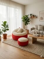 Giant Roll Fabrics Xxxl 3pcs Combo Bean Bag- Red/Cream