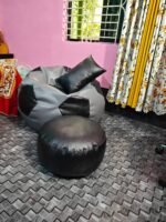 Faux Leather XxL Football Shape 3pcs Combo Bean Bag-Gray/Black - Image 3