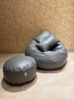 Faux Leather Xxl Pear Shape 3pcs Combo Bean Bag - Ash - Image 2