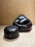 Faux Leather Xxl Pear Shape 3pcs Combo Bean Bag - Black - Image 2