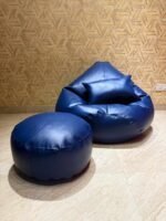 Faux Leather Xxl Pear Shape 3pcs Combo Bean Bag - Navy Blue - Image 2