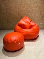 Faux Leather Xxl Pear Shape 3pcs Combo Bean Bag - Orange - Image 2