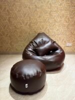 Faux Leather Xxl Pear Shape 3pcs Combo Bean Bag - Brown - Image 2