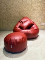 Faux Leather Xxl Pear Shape 3pcs Combo Bean Bag - Maroon - Image 2