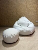 Faux Leather Xxl Pear Shape 3pcs Combo Bean Bag - White - Image 2