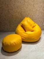Faux Leather Xxl Pear Shape 3pcs Combo Bean Bag - Yellow - Image 2